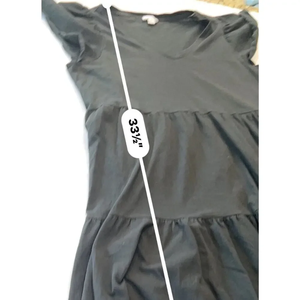 J.Crew Black Tiered Mini Dress M V Neck Flutter Sleeve Summer Sun Dress